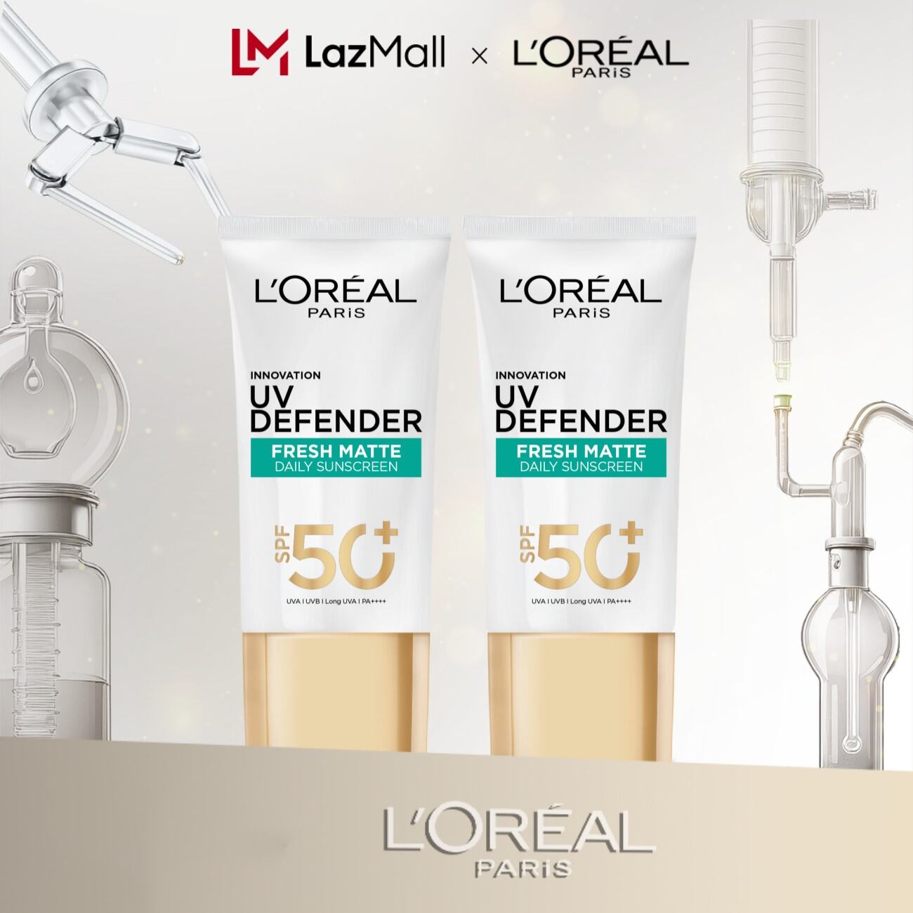 Bộ 2 kem chống nắng Mịn Nhẹ Bảo vệ da L’Oreal Paris UV Defender SPF 50+ PA++++ Kiềm dầu thoáng mịn 50mlx2