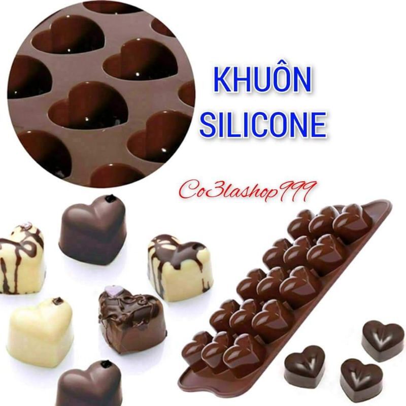 Khuôn silicone trái tim làm socola, kẹo dẻo, thạch rau
