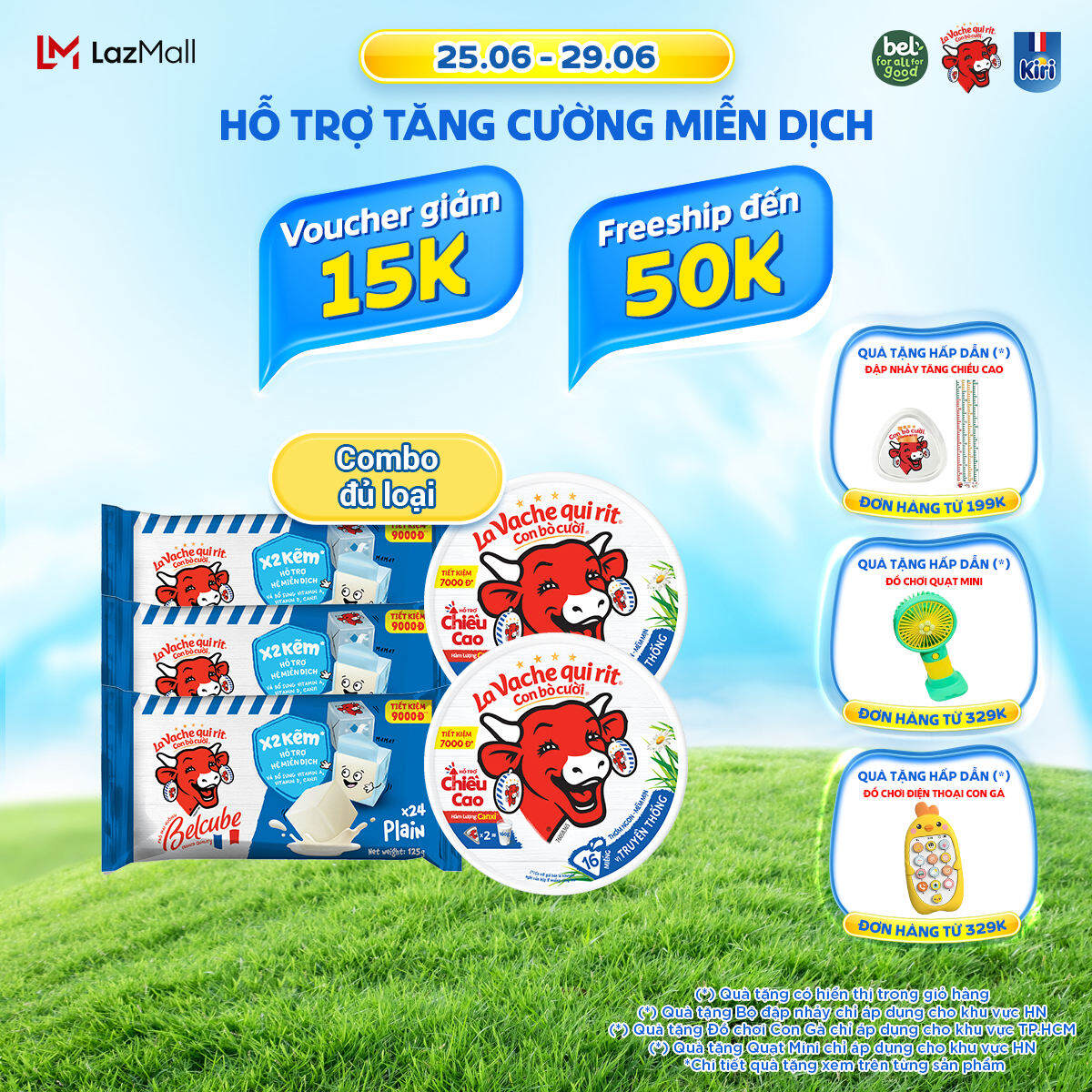 Combo 2 Phô mai con bò cười 16 miếng 224G + 3 Phô mai vuông Belcube vị sữa 24C 125G