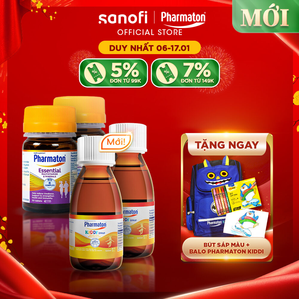 Bộ 2 Chai Siro Pharmaton Kiddi 100ml/Lọ Giúp Trẻ Ăn Ngon Phát Triển Toàn Diện + 2 Pharmaton Essentia