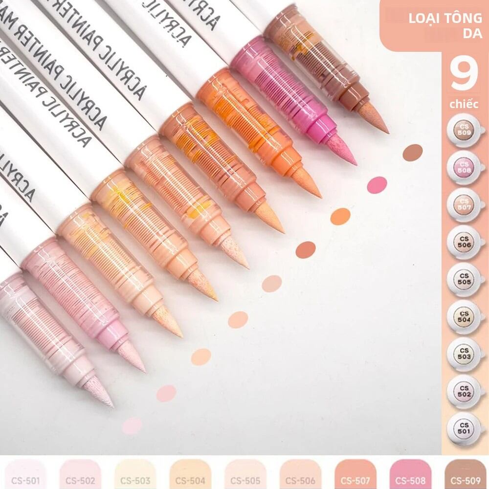 Bộ 9 Bút Dạ Quang Acrylic Nhiều Màu Sắc Hệ Thống Kiểm Soát Mực Tự Động Dùng Cho Vẽ Tranh