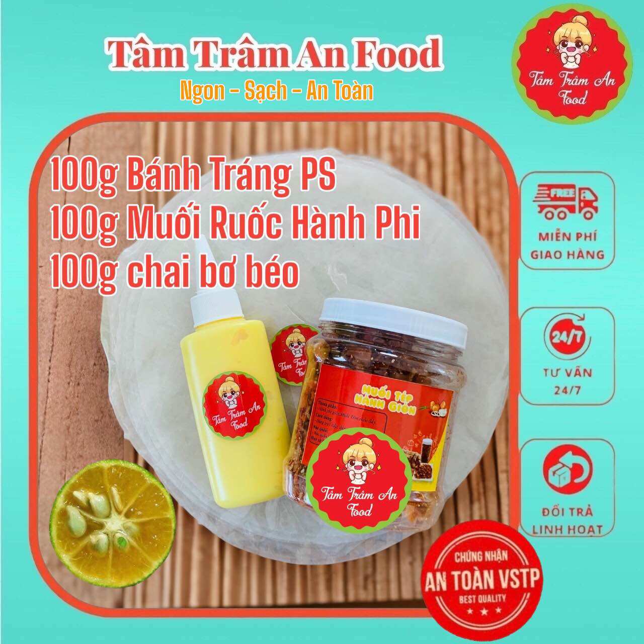 Combo mini : 100g banh tráng phơi sương, 100g muối hành phi, 100g bơ béo