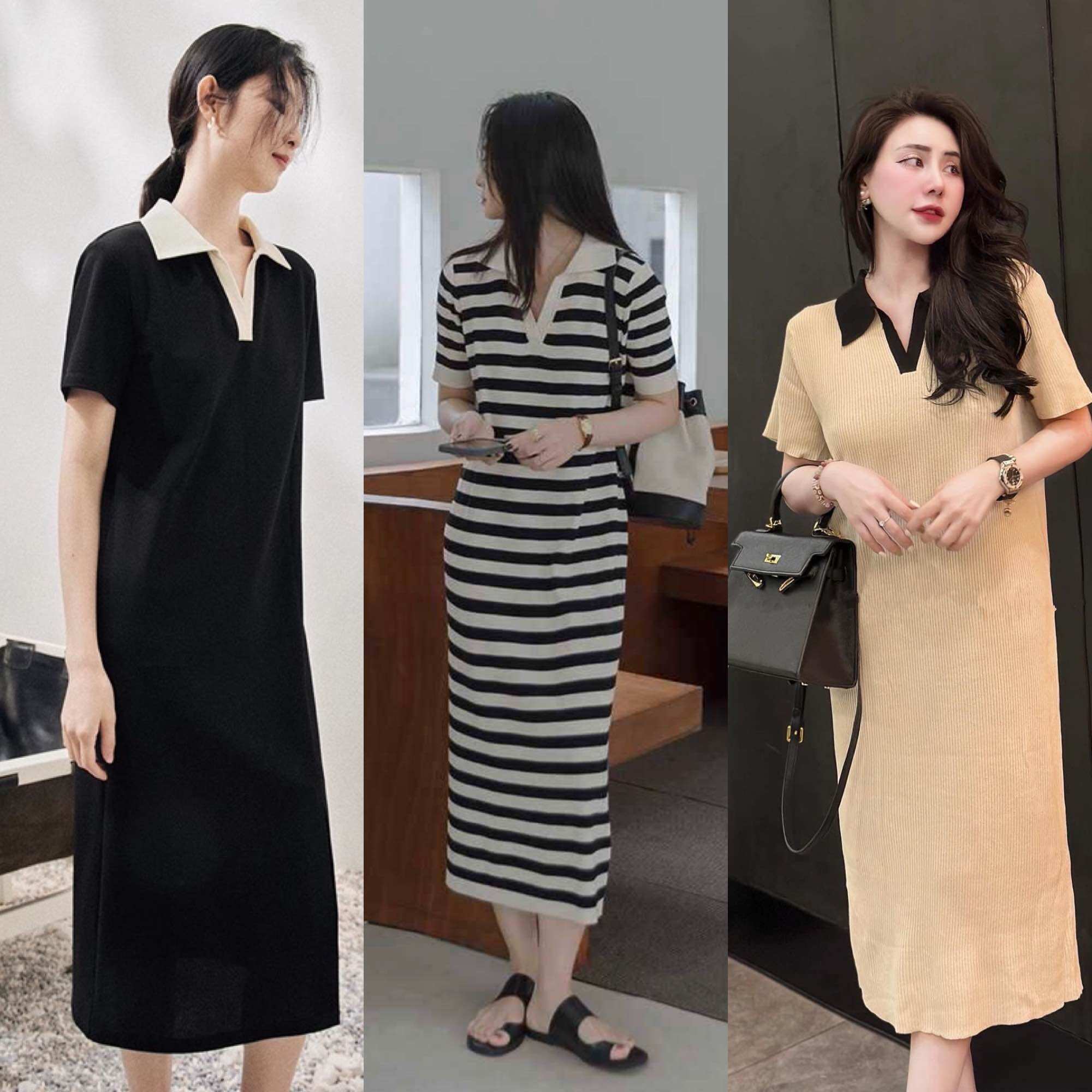 Váy len tăm Polo hàng QCCC phom suông dáng dài, chất len mỏng mặc 4 mùa quanh năm