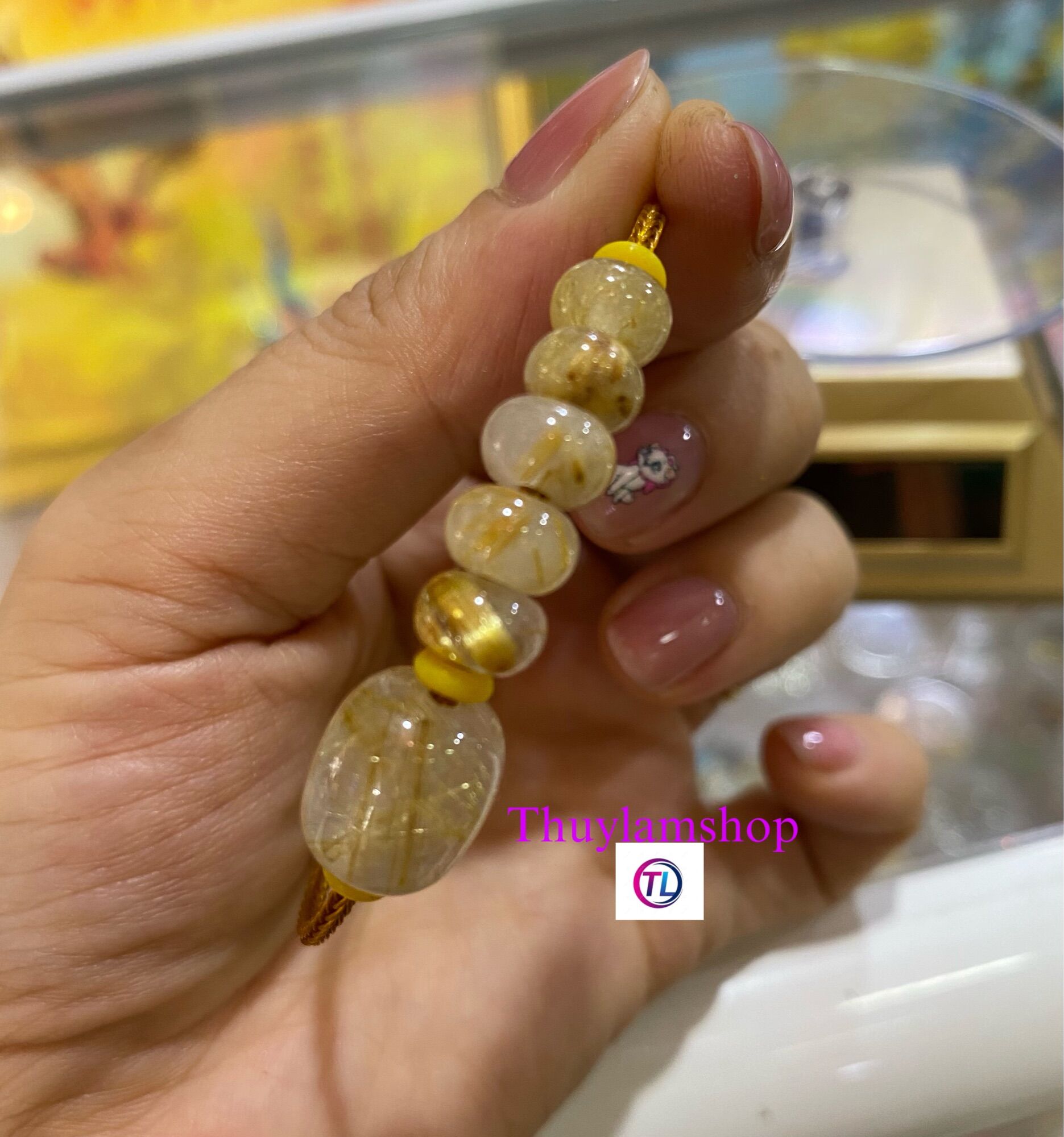 Vòng tay lu thống đầu xuôi đuôi lọt mic đồng điếu ngũ phúc đá thạch anh tóc vàng thiên nhiên