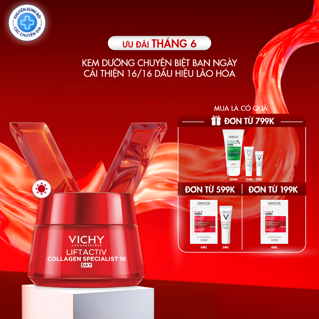 Kem dưỡng cải thiện trọn 16 dấu hiệu lão hóa, giảm nếp nhăn, săn chắc, sáng mịn dùng ban ngày Vichy Collagen 16 50ml
