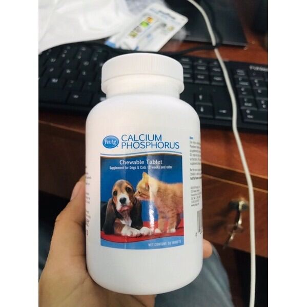 Canxi cho chó Pet Ag Calcium Phosphorus Hàng Mỹ Dành cho chó mèo Hộp 50