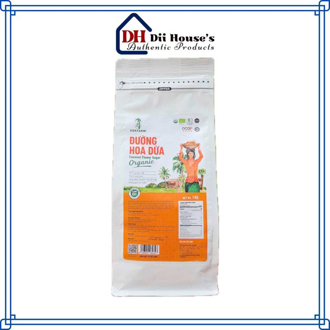 Đường hoa dừa hữu cơ Sokfarm 1kg - Organic Coconut Flower Sugar.