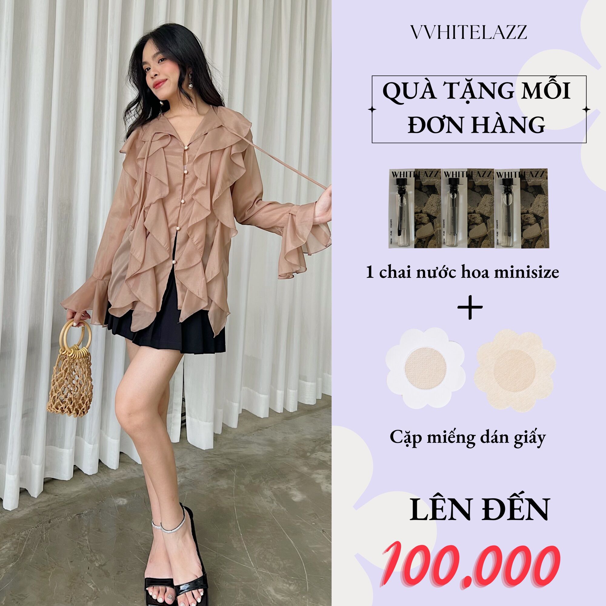 Whitelazz │áo sơ mi voan bèo nhún - levoan ruffled sleeve shirt