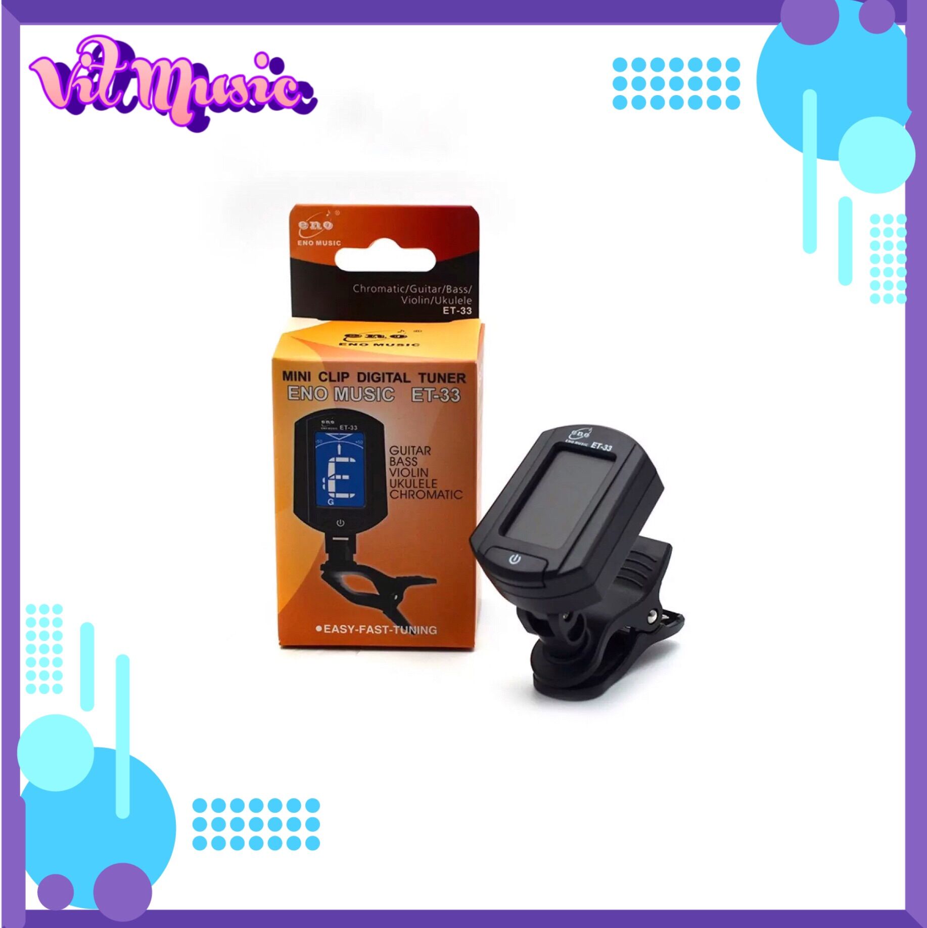 Bộ tuner cho đàn guitar ukulele có sẵn pin - tuner et33 - máy lên dây đàn đa chức năng