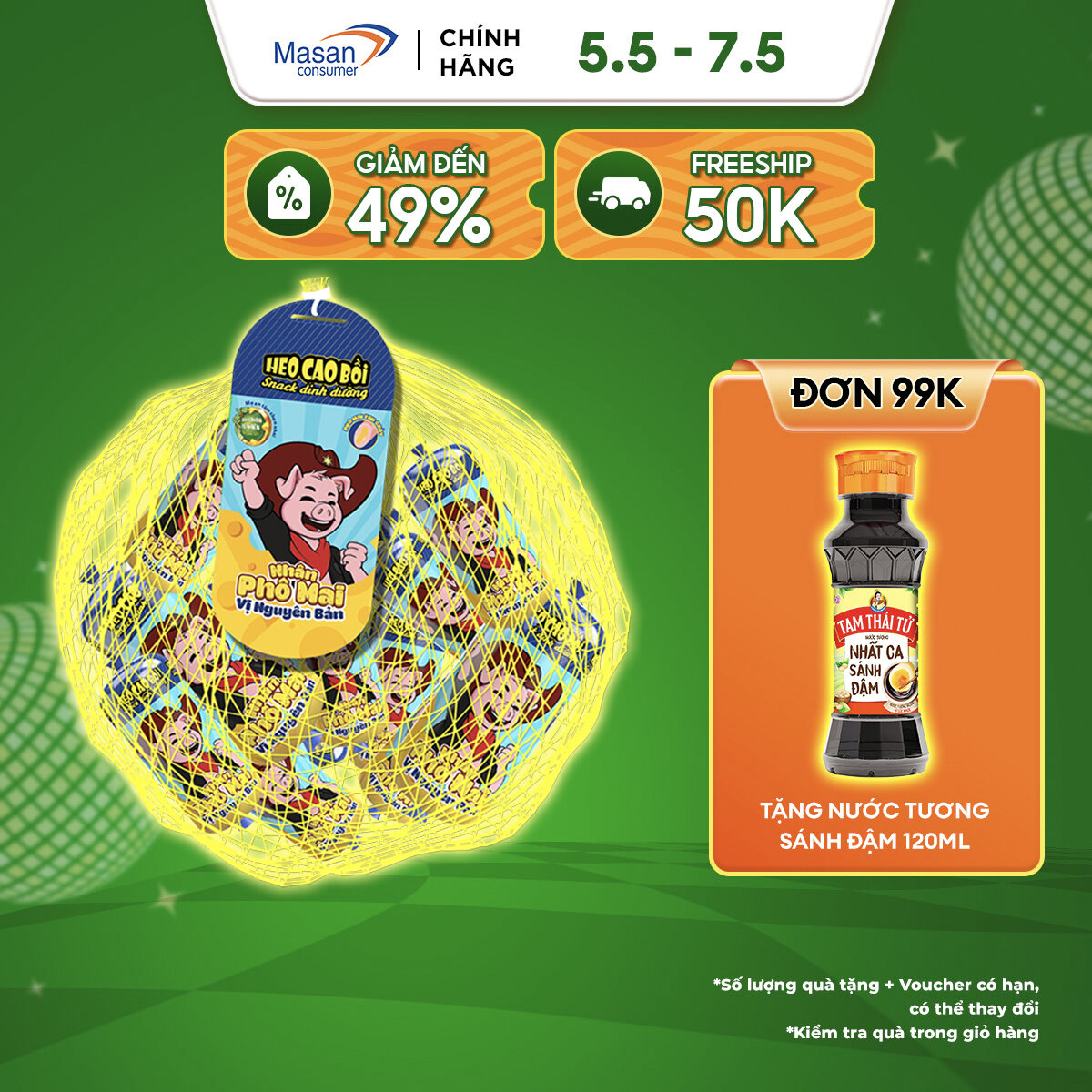 [05-07.5 Voucher 18% CHO ĐƠN TỪ 199k]Túi Xúc Xích Tiệt Trùng Heo Cao Bồi Nhân Phô Mai Túi X 15Cây X 