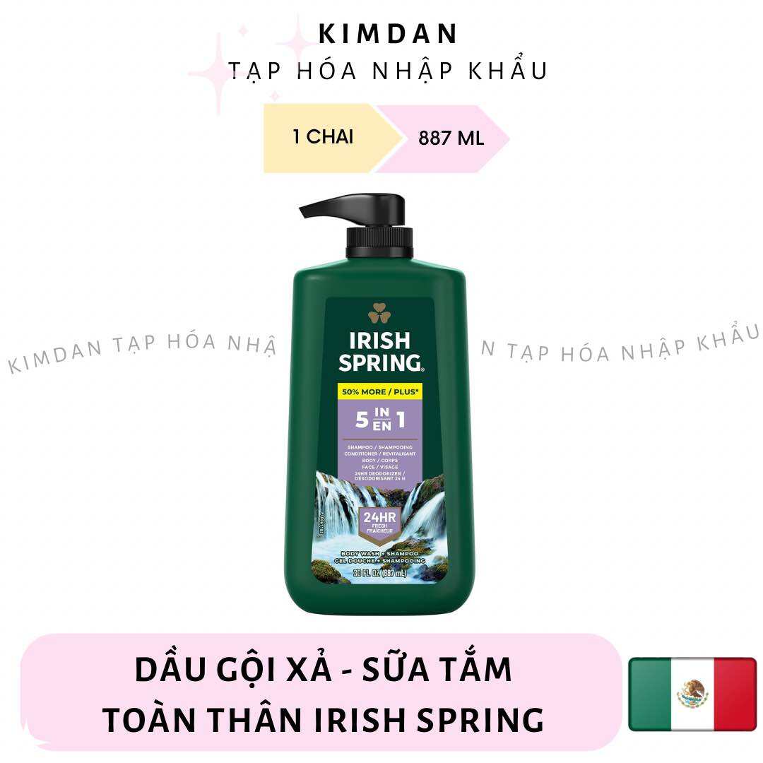 DẦU GỘI XẢ TẮM TOÀN THÂN IRISH SPRING 5 IN 1 DÀNH CHO NAM 887ML
