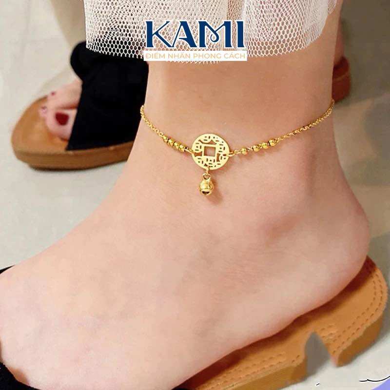  Lắc chân họa tiết kim tiền 1 đồng xu mạ vàng Kami trang sức sỉ 