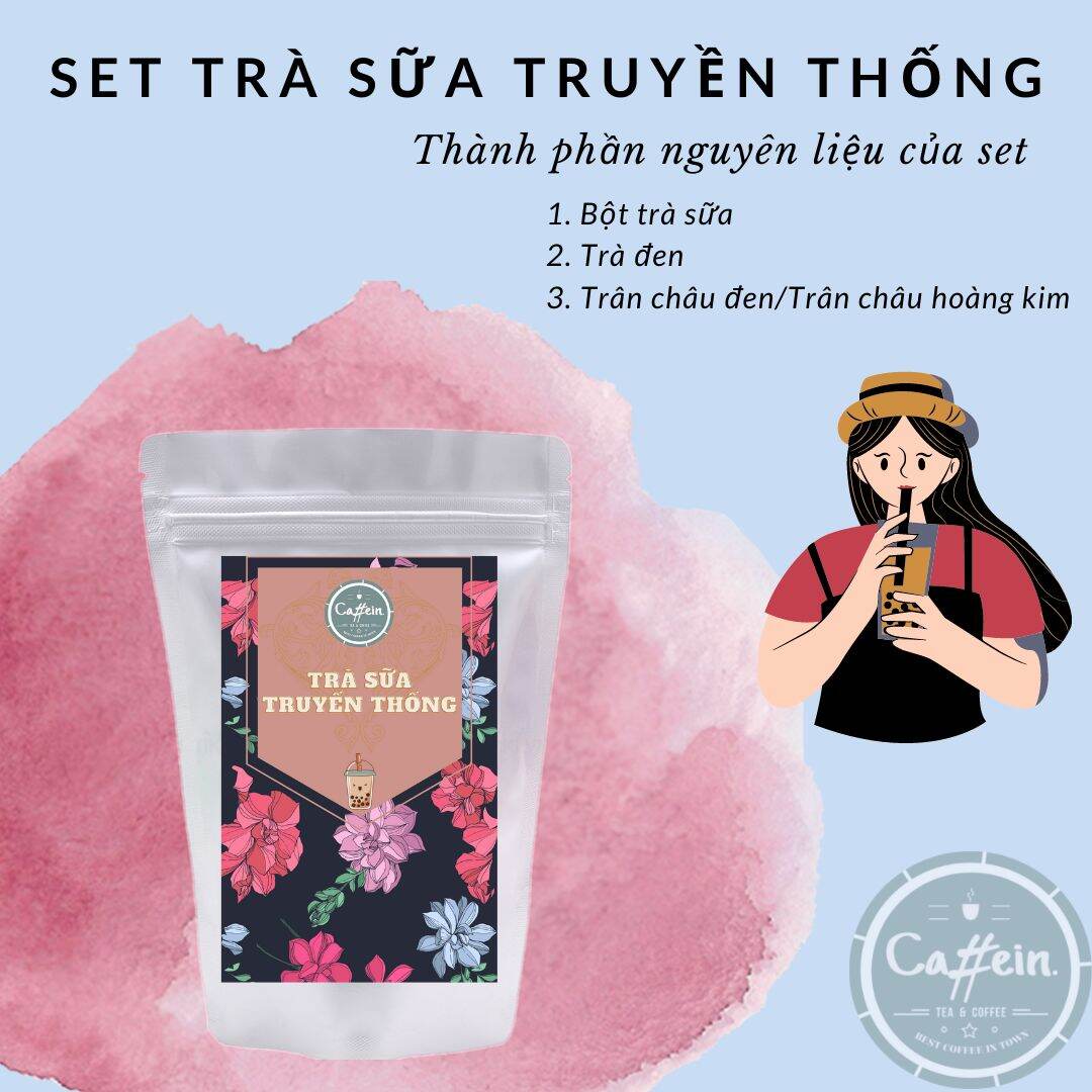 Set trà sữa truyền thống Caffein.