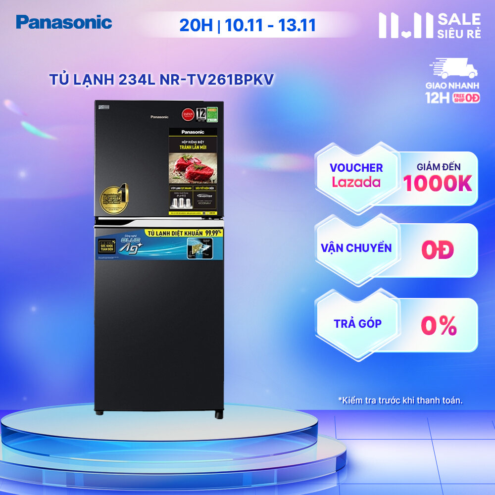 [Trả góp 0%] Tủ lạnh 2 cánh Panasonic 234 lít NR-TV261BPKV - Diệt khuẩn 99.99% - Tiết kiệm điện - Bả