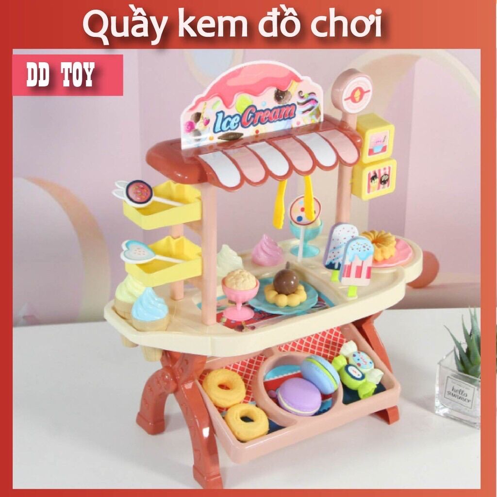 Đồ chơi xe kem và quầy kem loại lớn 40cm 42 chi tiết bán hàng nhập vai cho bé bằng nhựa abs