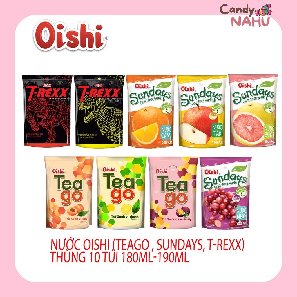 Nước Oishi (teago sundays trexx) thùng 10 túi 180ml190ml MixASale