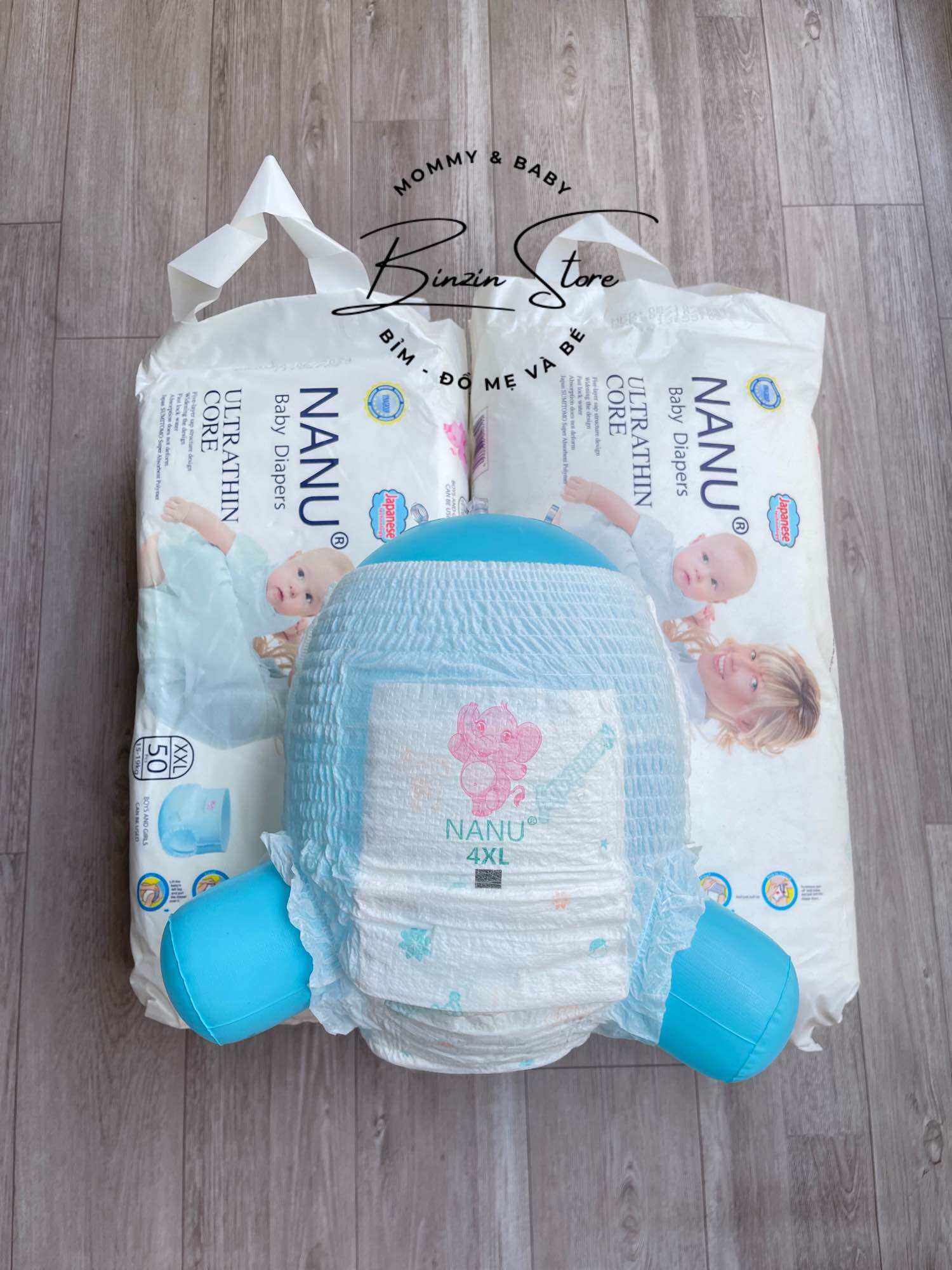Bỉm Nanu Baby siêu mềm dán quần đủ size S M L XL XXL XXXL 100 miếng