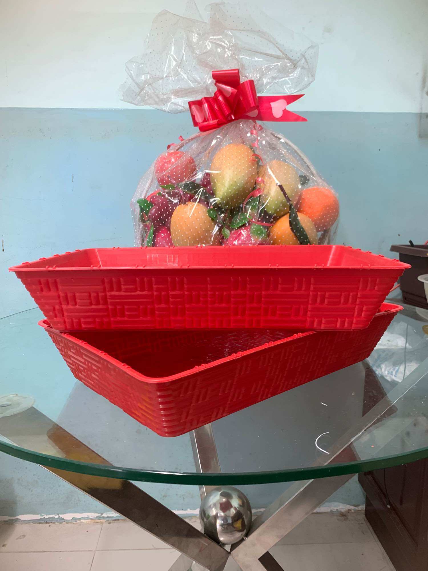 Giỏ khay quà nhí màu đỏ dài 34 rộng 21cm combo 10 cái chỉ với 70k