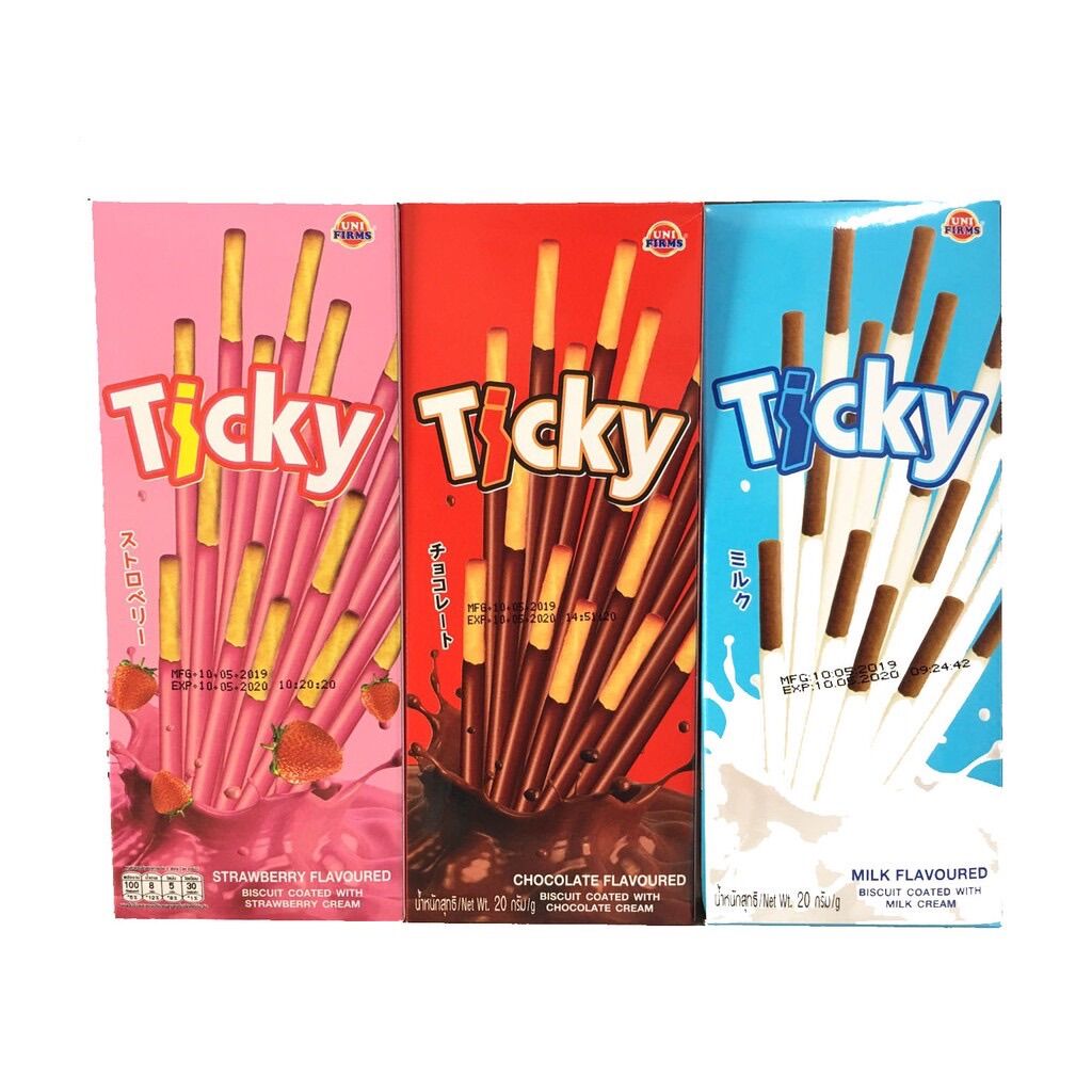 Combo 4 hộp bánh que ticky phủ socola/dâu/sữa