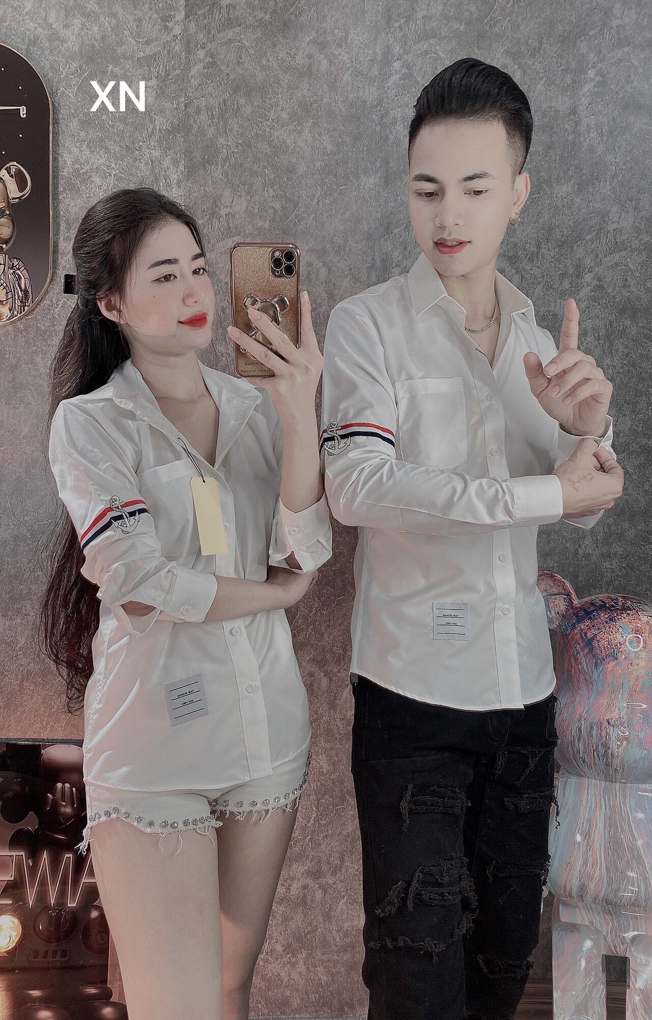 Sơ mi thom nam nữ ảnh thật shop chụp