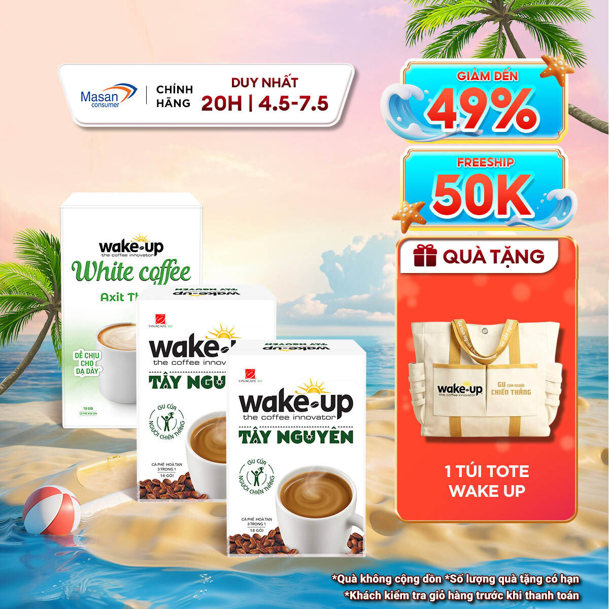 [Chọn loại] Combo Cà phê hòa tan Wake up White Coffee - gói x 18g và Cà phê hòa tan Wake up Tây Nguyên - gói x 16gr
