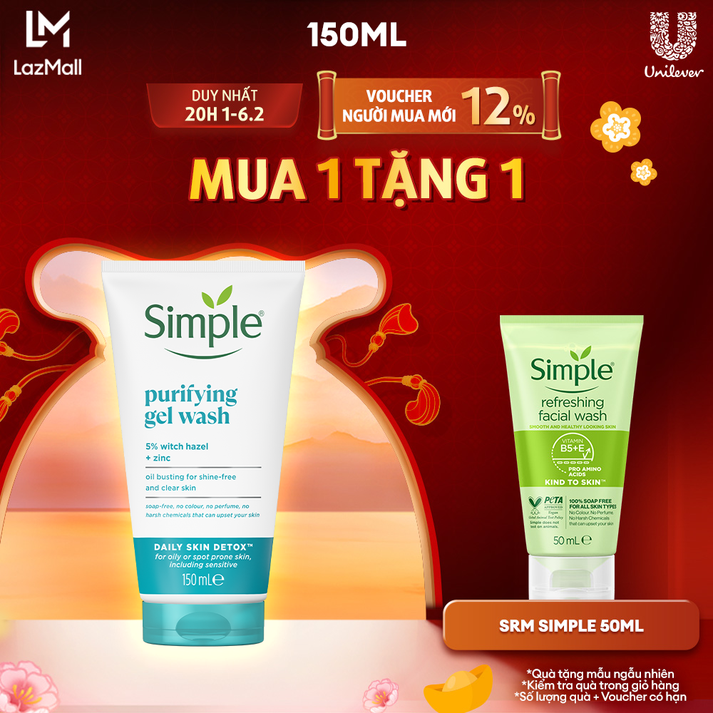 Sữa rửa mặt Simple giúp kiềm dầu ngừa mụn cho da mụn nhạy cảm & không chứa xà phòng 150ml [CHÍNH HÃNG ĐỘC QUYỀN]