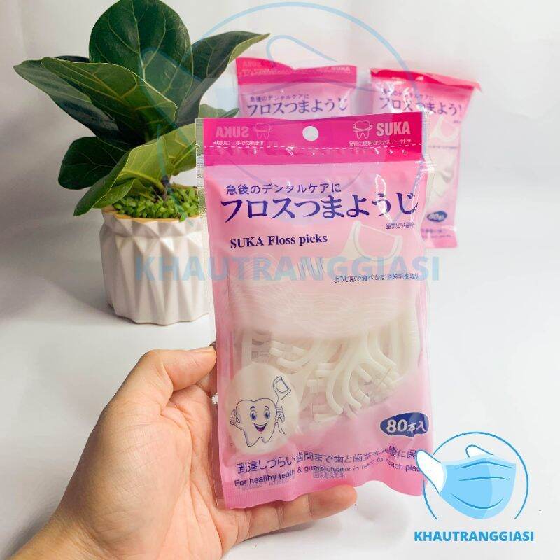 Tăm chỉ nha khoa Suka Floss Pick hàng xuất Nhật gói 80 chiếc.