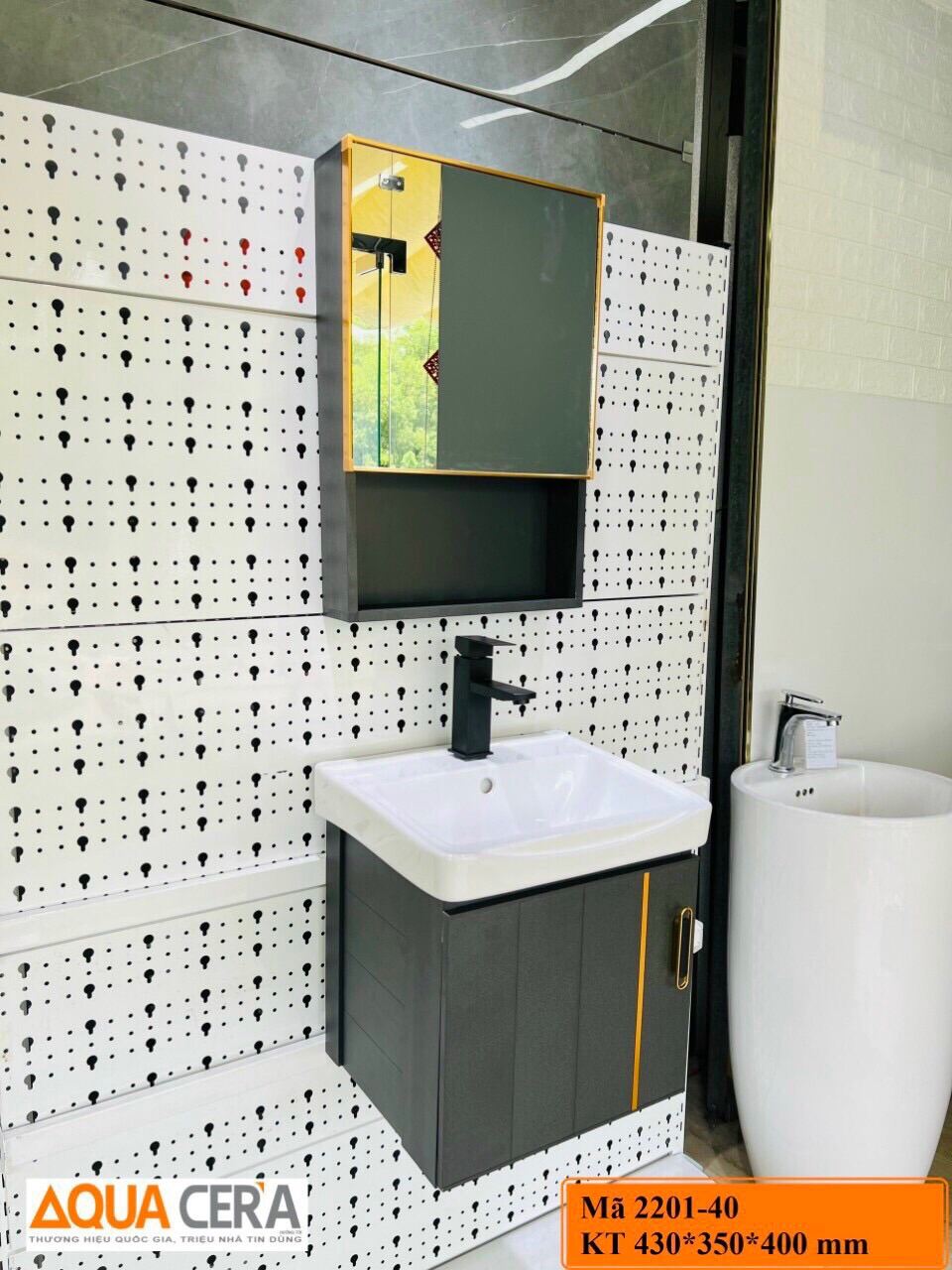 Lavabo tủ nhỏ mini  kèm tủ gương kích thước 43x35cm  chất liệu nhôm tĩnh điện lavabo treo tường mini