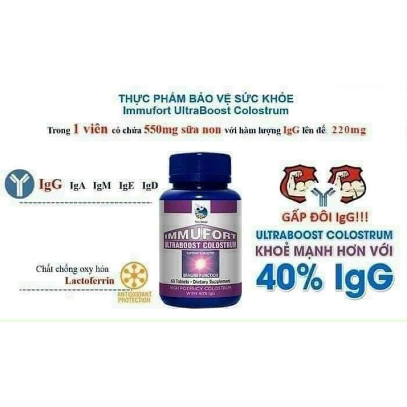 Viên ngậm,thực phẩm bảo vệ sức khỏe "immufort ultraboost colostrum" dạng viên