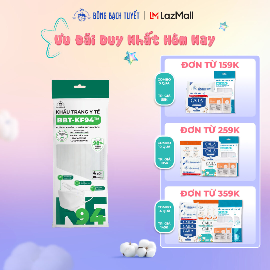 Khẩu trang Bông Bạch Tuyết KF94 4 lớp trắng (10 cái/gói)