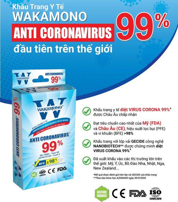 Hộp 10 chiếc khẩu trang y tế wakamono,mầu trắng, hương quế