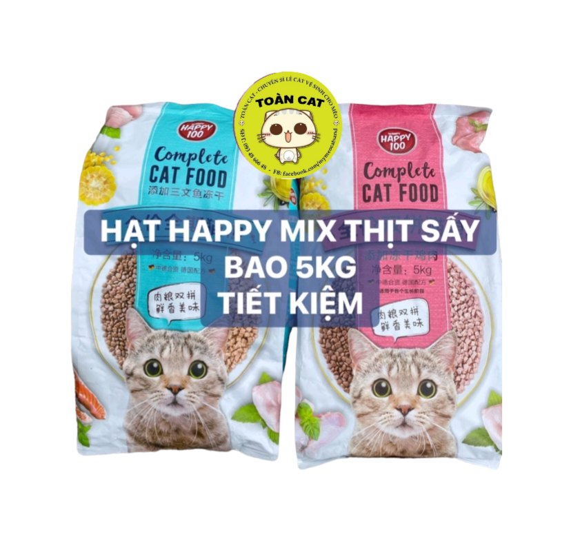 Hạt Wanpy Happy 100 cho mèo- Thức ăn hạt khô cho mèo có mix thịt sấy