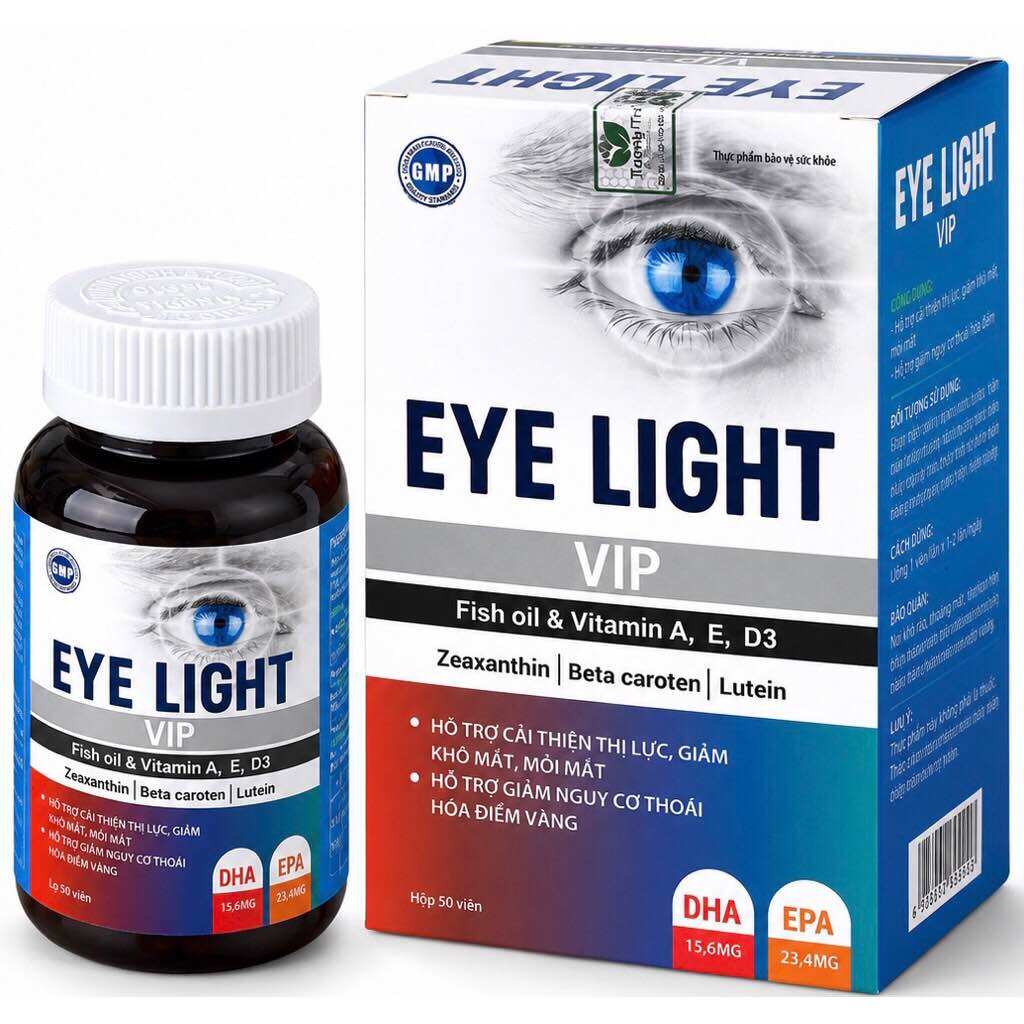 EYE LIGHT VIP viên uống bổ mắt Fish oil & Vitamin A, D3 Zeaxanthin Beta caroten Lutein Chai 50 viên