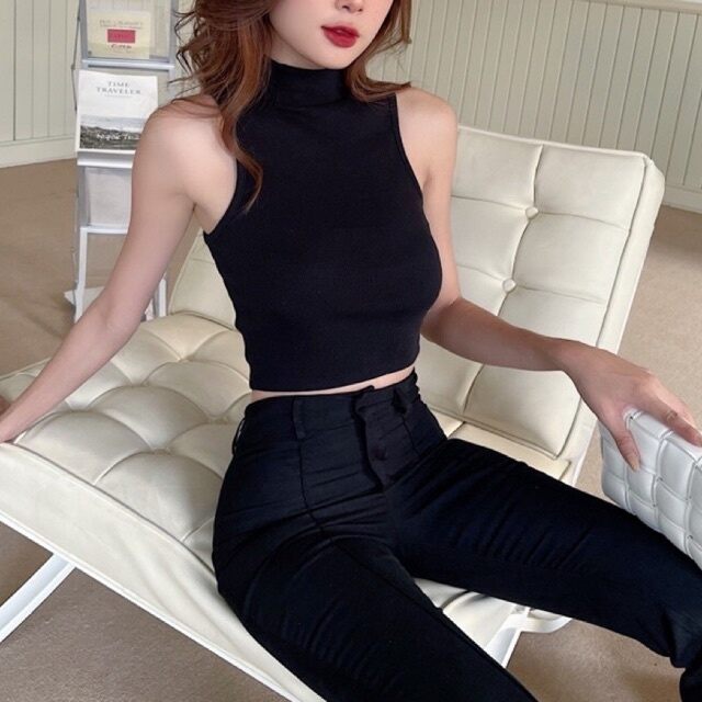 Áo croptop ba lỗ cổ lọ