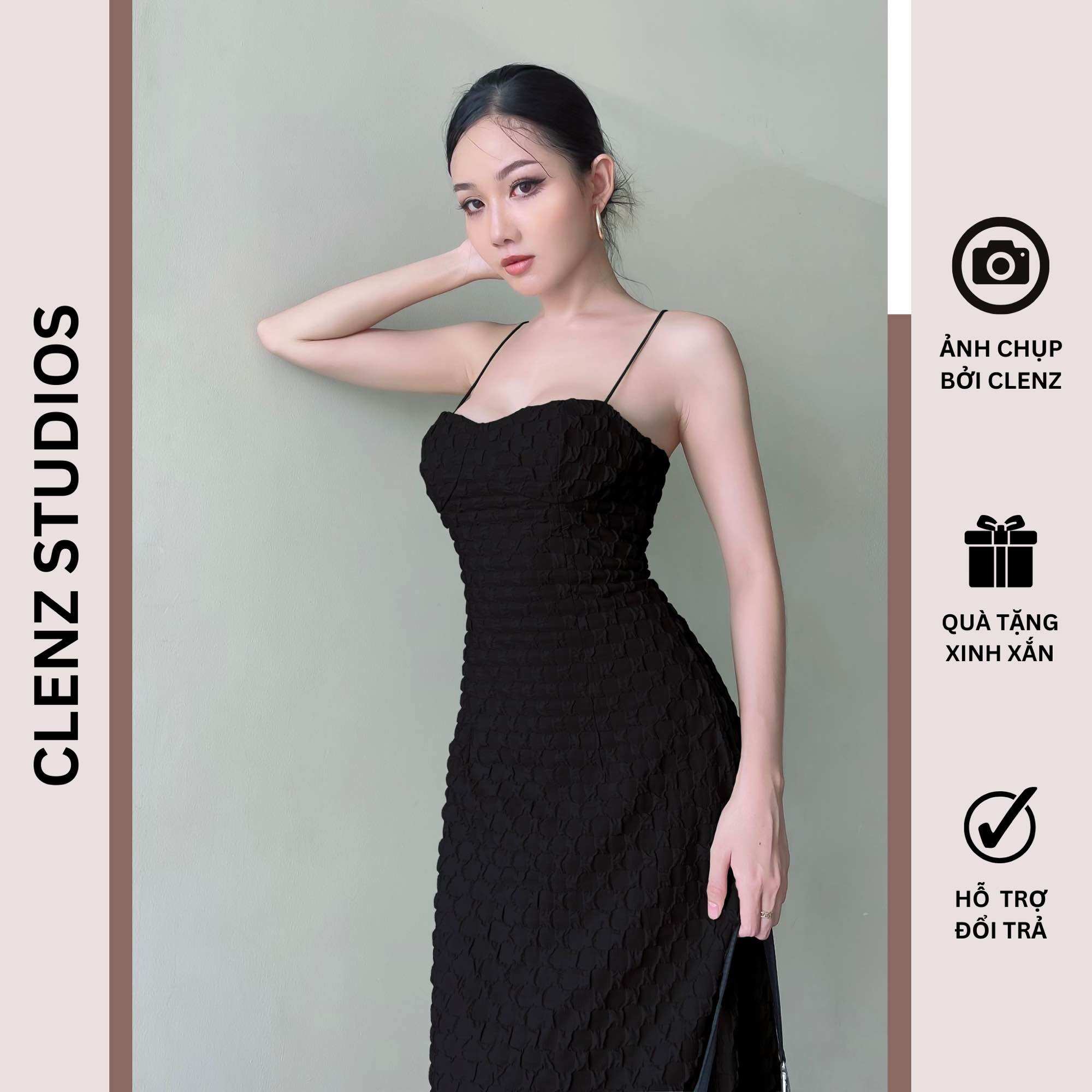 Đầm body 2 dây đi biển dự tiệc dạo phố siêu tôn dáng D07 Đen