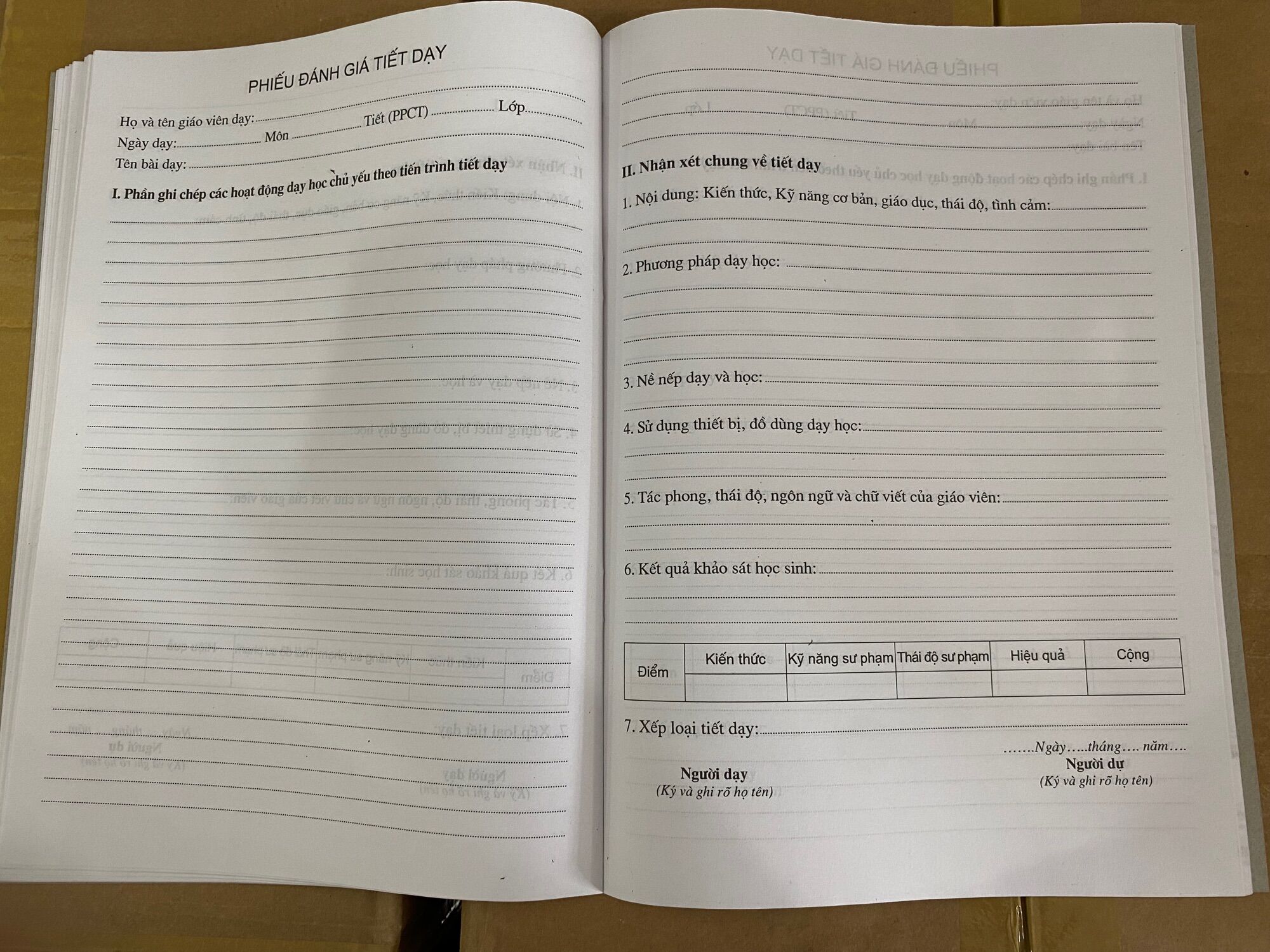 Sổ dự giờ tiểu học