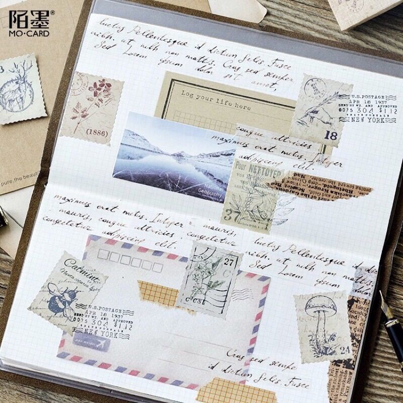 Set 46 sticker vintage tem thư