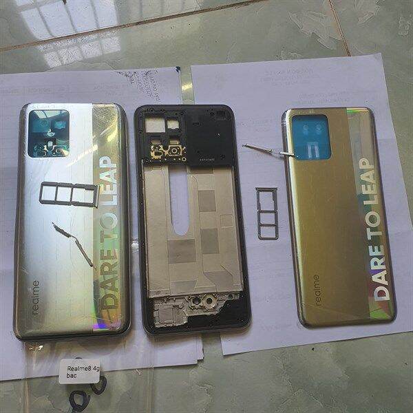 Vỏ realme 8 4G có khay sim khung sườn bộ nút bao test