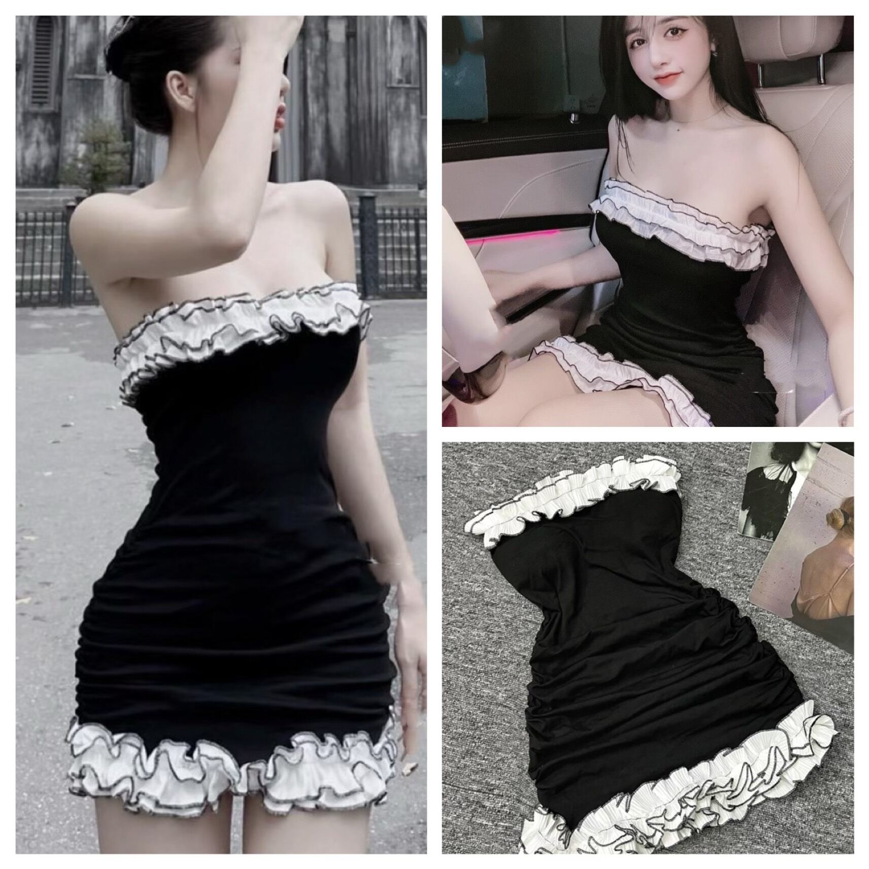 Đầm ống nữ phối bèo cưng xỉu. freesize.from 38-53 ký vừa. chất gân có dãn.mk0500