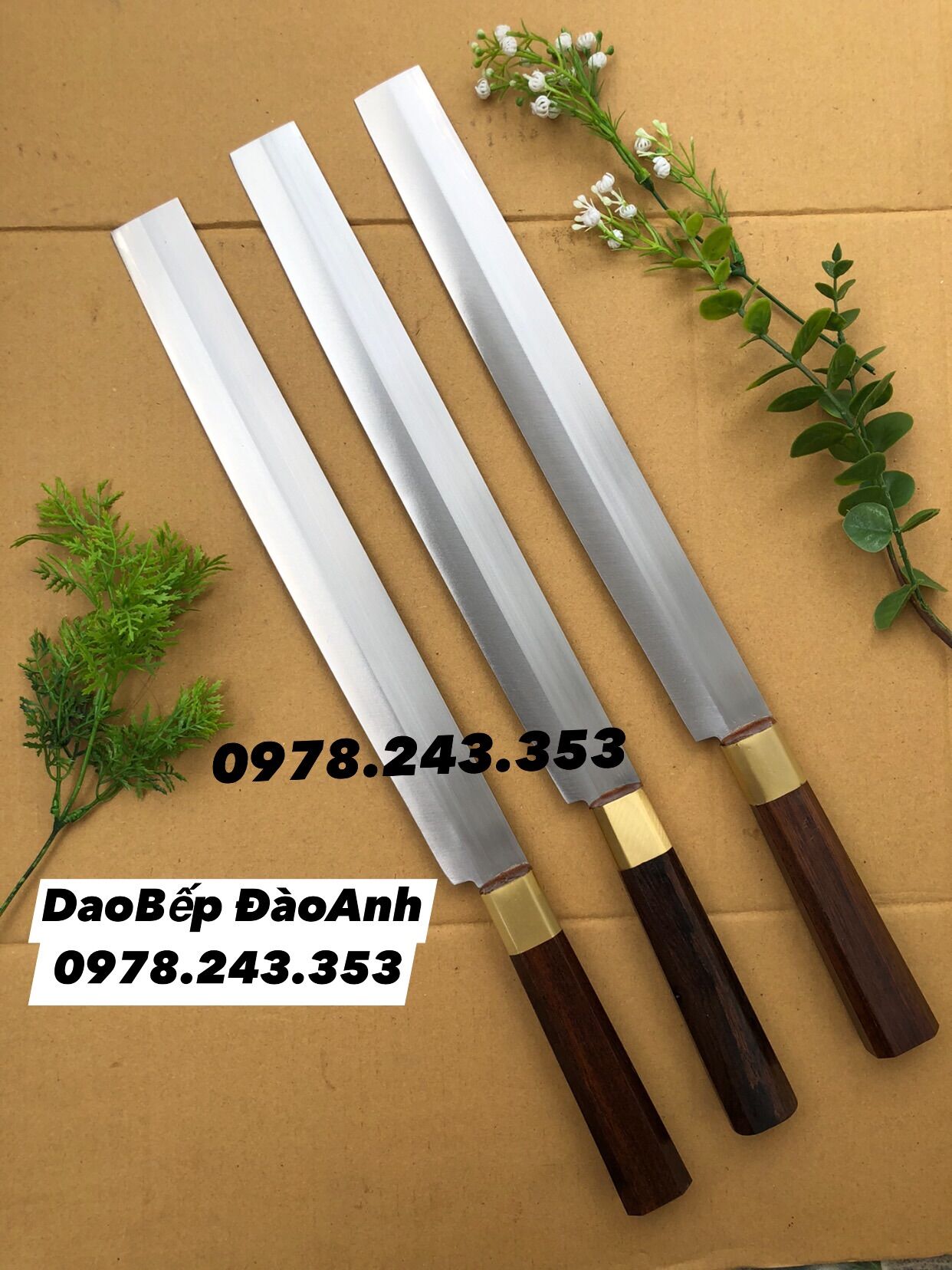 Dao sashimi thái lát cá hồi cán cẩm khâu đồng không gỉ