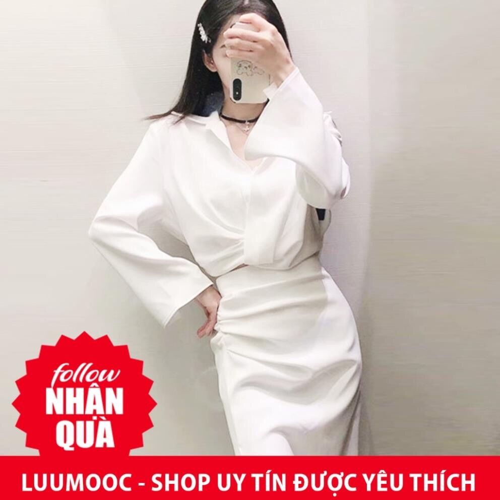 Áo Zara chemise trắng chun eo thanh lịch AT0KKG48N9