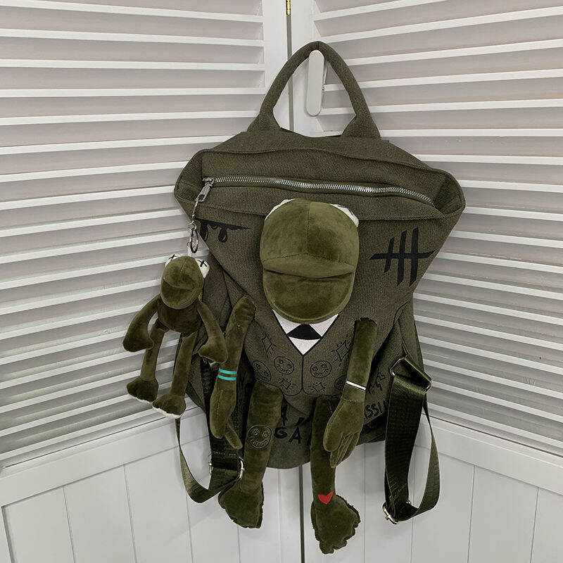 2020 New Style Versatile Backpack Women's Canvas Large Capacity Backpack Graffiti Printed Cute Frog School Bag Fashion