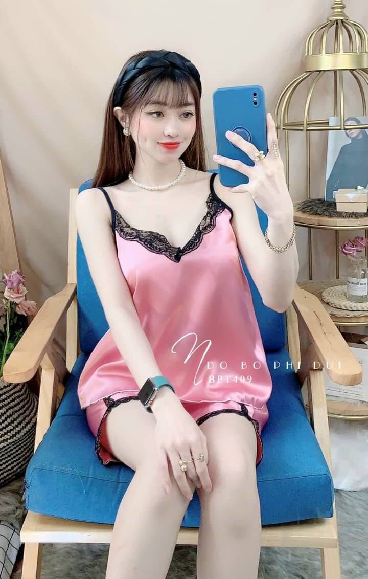 Đồ Bộ Phi Lụa Trơn Quyến Rũ Cho Nữ Mặc Nhà - A15
