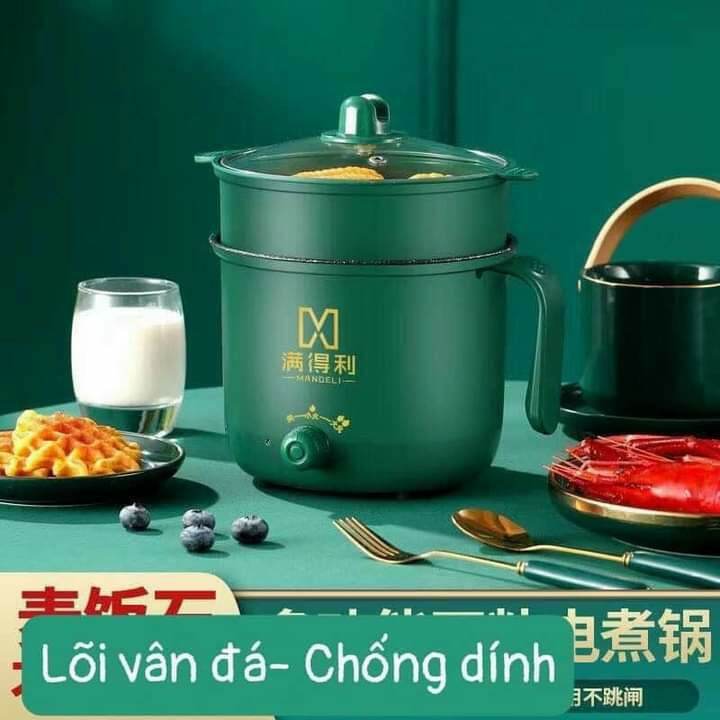 Ca nấu đa năng, ca điện mini nấu mì siêu tốc 2 tầng kèm xửng hấp có tay cầm kiểu mới