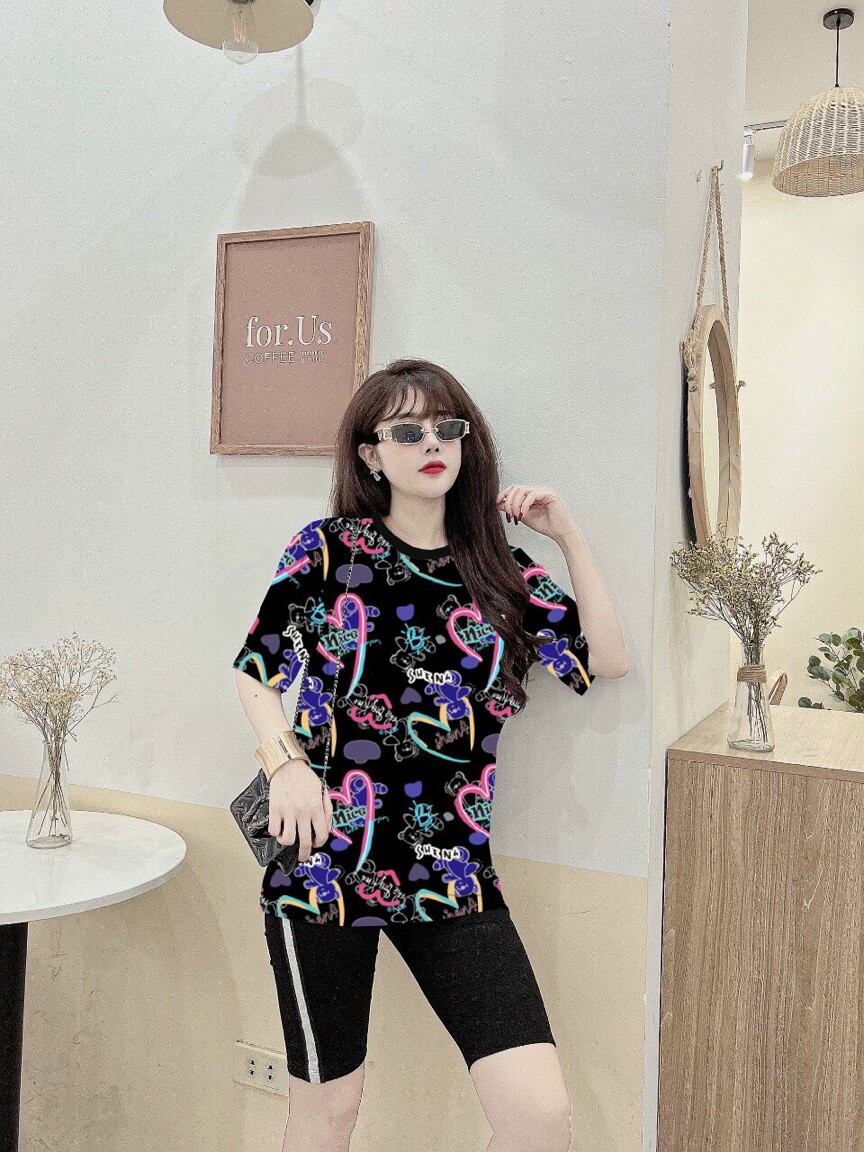 [ Đồ bộ cao cấp] Bộ đồ lửng in họa tiết trái tim siêu xinh