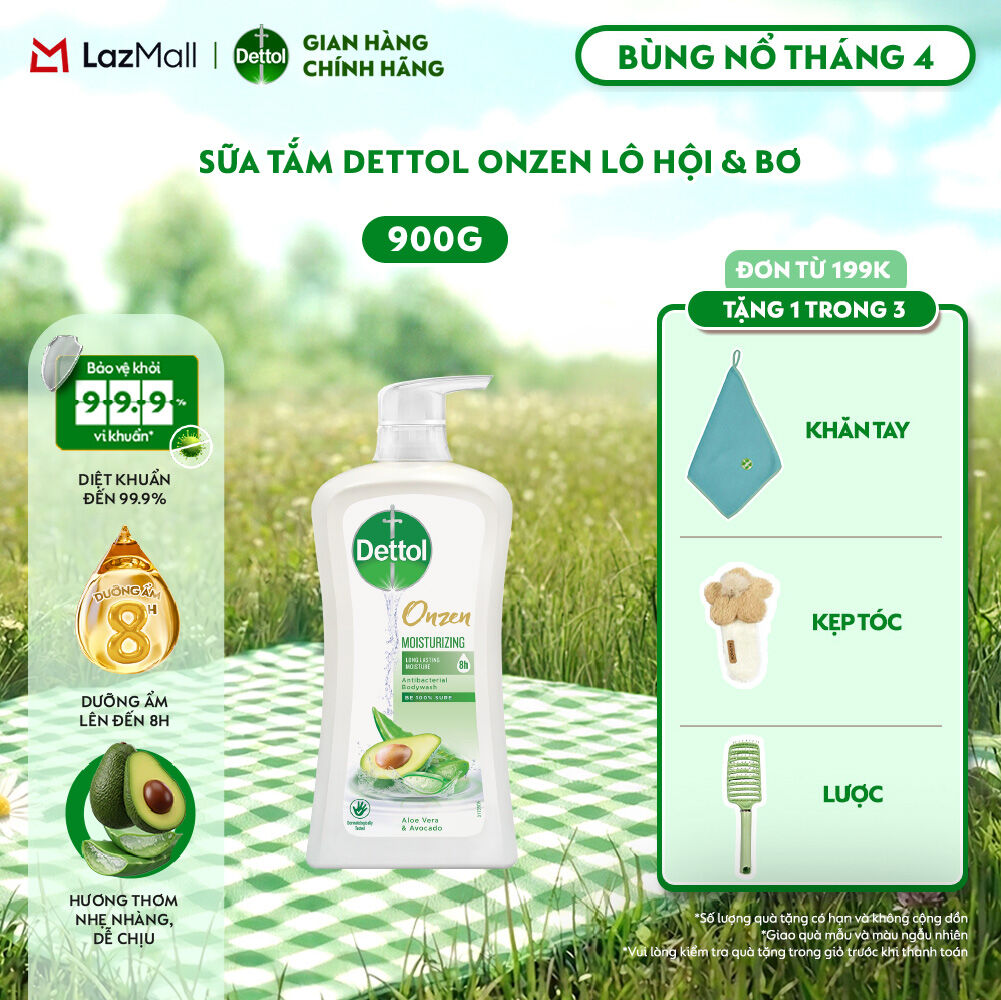 Sữa tắm Dettol Onzen kháng khuẩn dưỡng ẩm bơ  lô hội - chai 900g