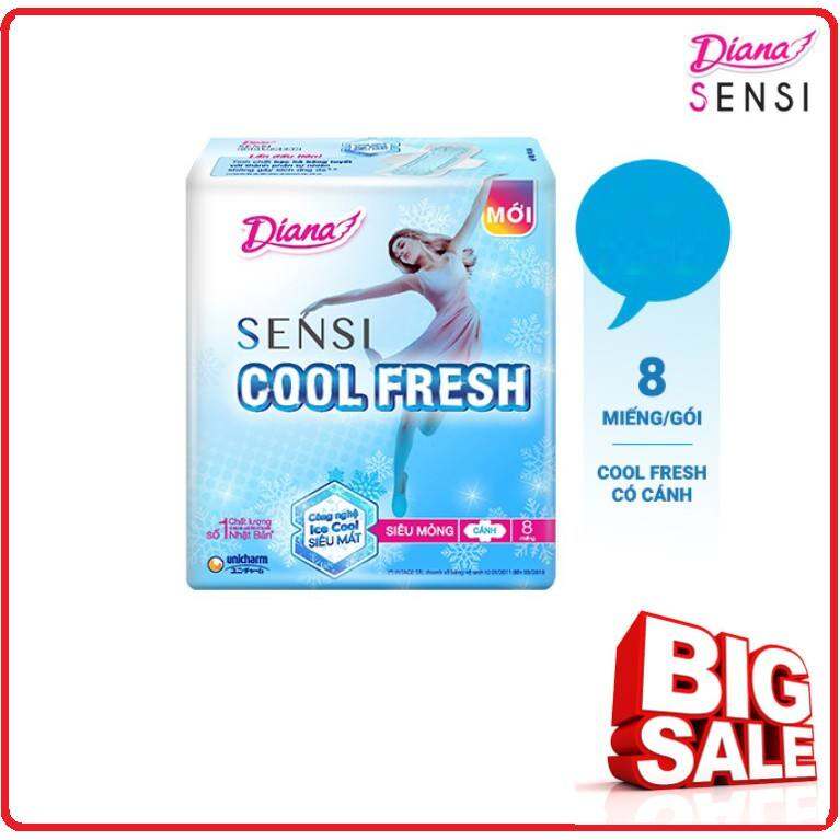 Băng Vệ Sinh DIANA Sensi Cool Fresh Siêu Mỏng Có Cánh 8 Miếng