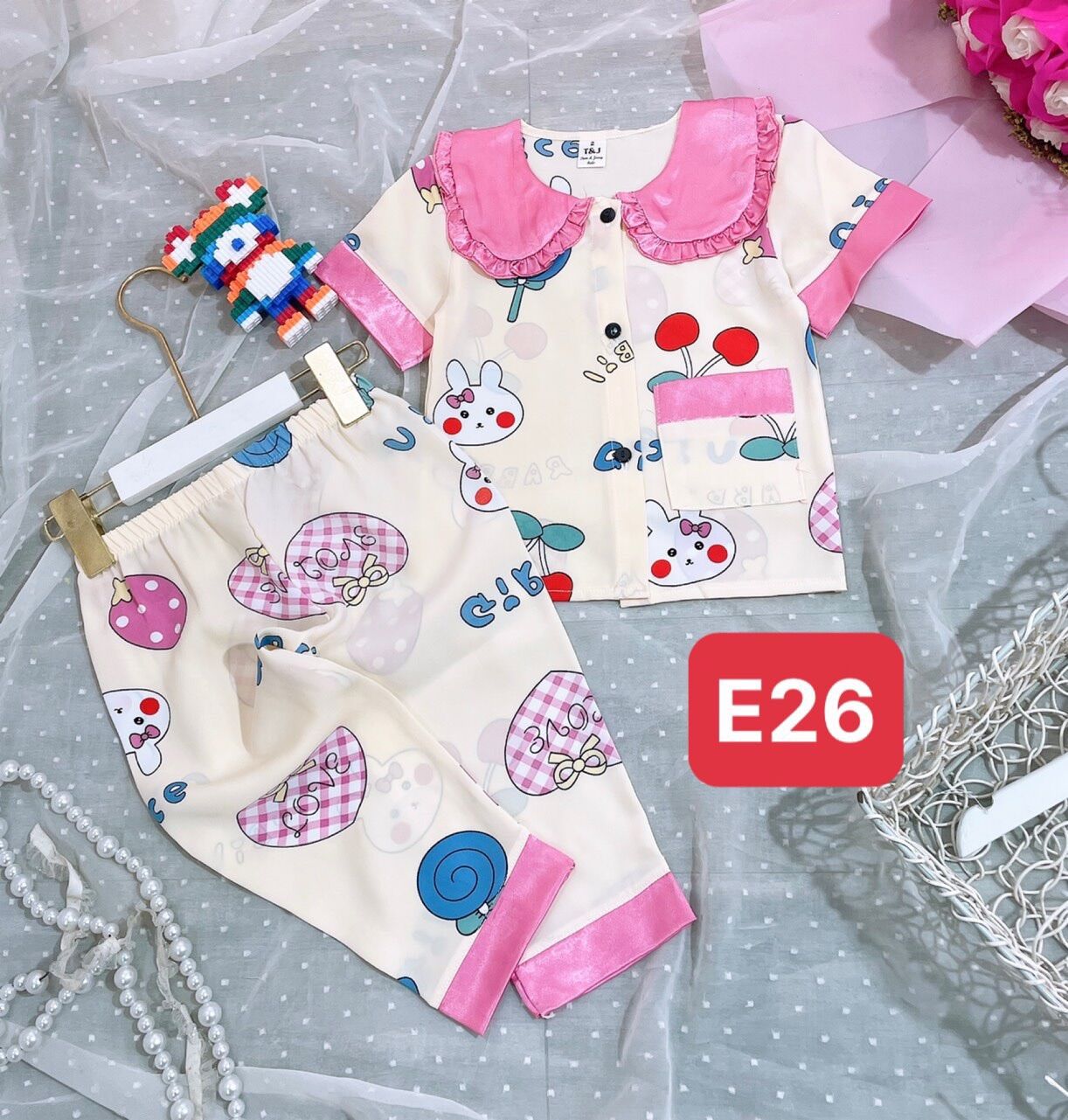 Bộ pijama lụa mango cho bé 22-35kg