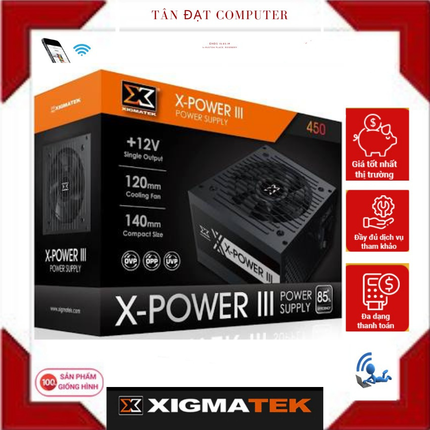 (Siêu Rẻ )Nguồn Máy Tính Công Suất Thực XIGMATEK X-POWER III 450N - Hàng chính hãng full box Mai Hoàng