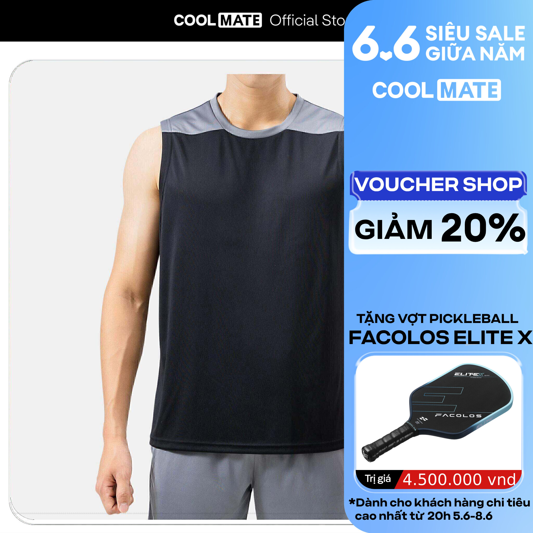 [GIÁ TỐT][OUTLET - KHÔNG ĐỔI TRẢ]Áo Tanktop thể thao nam Active phối màu thoáng khí - Coolmate